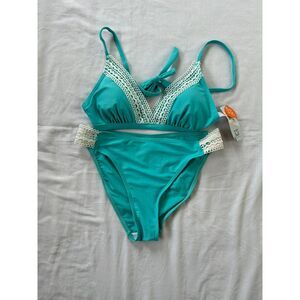 Teal Blue Bikini, NWT, Size Large Attracosports UPF 50 With Lace
